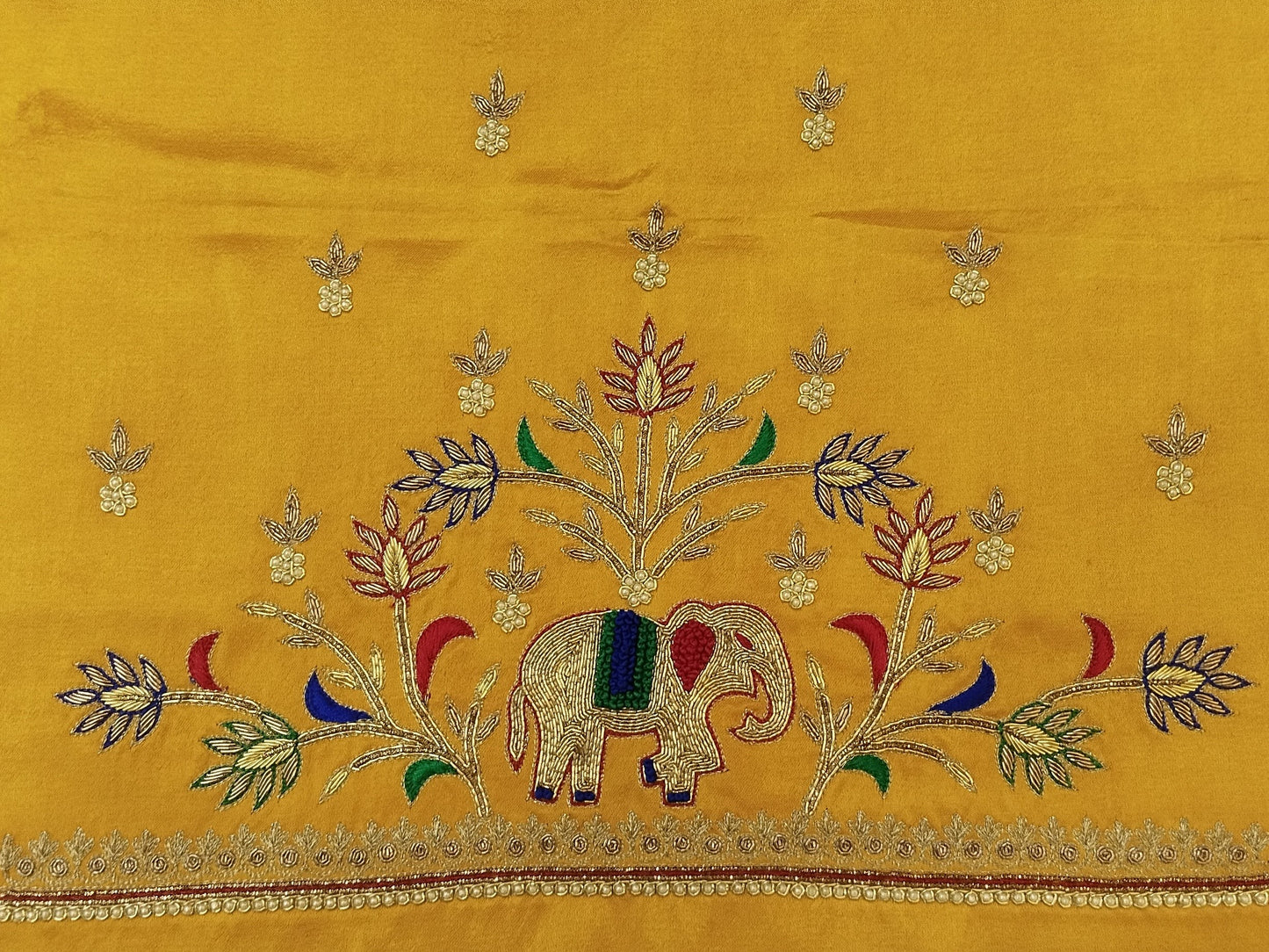 Elephant Charm Zardozi Embellished Fabric