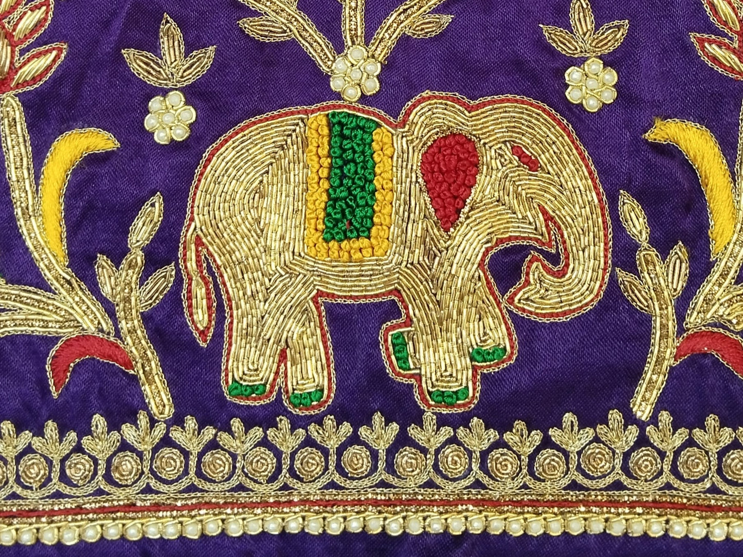 Elephant Charm Zardozi Embellished Fabric