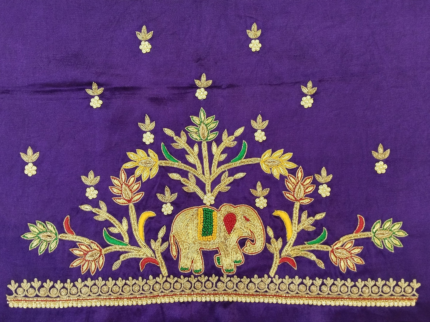 Elephant Charm Zardozi Embellished Fabric
