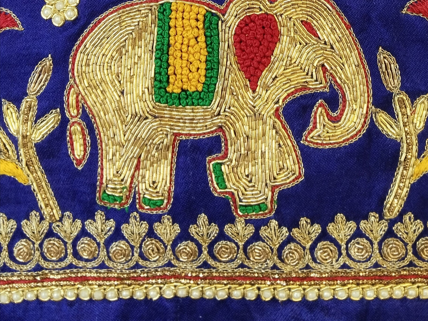 Elephant Charm Zardozi Embellished Fabric