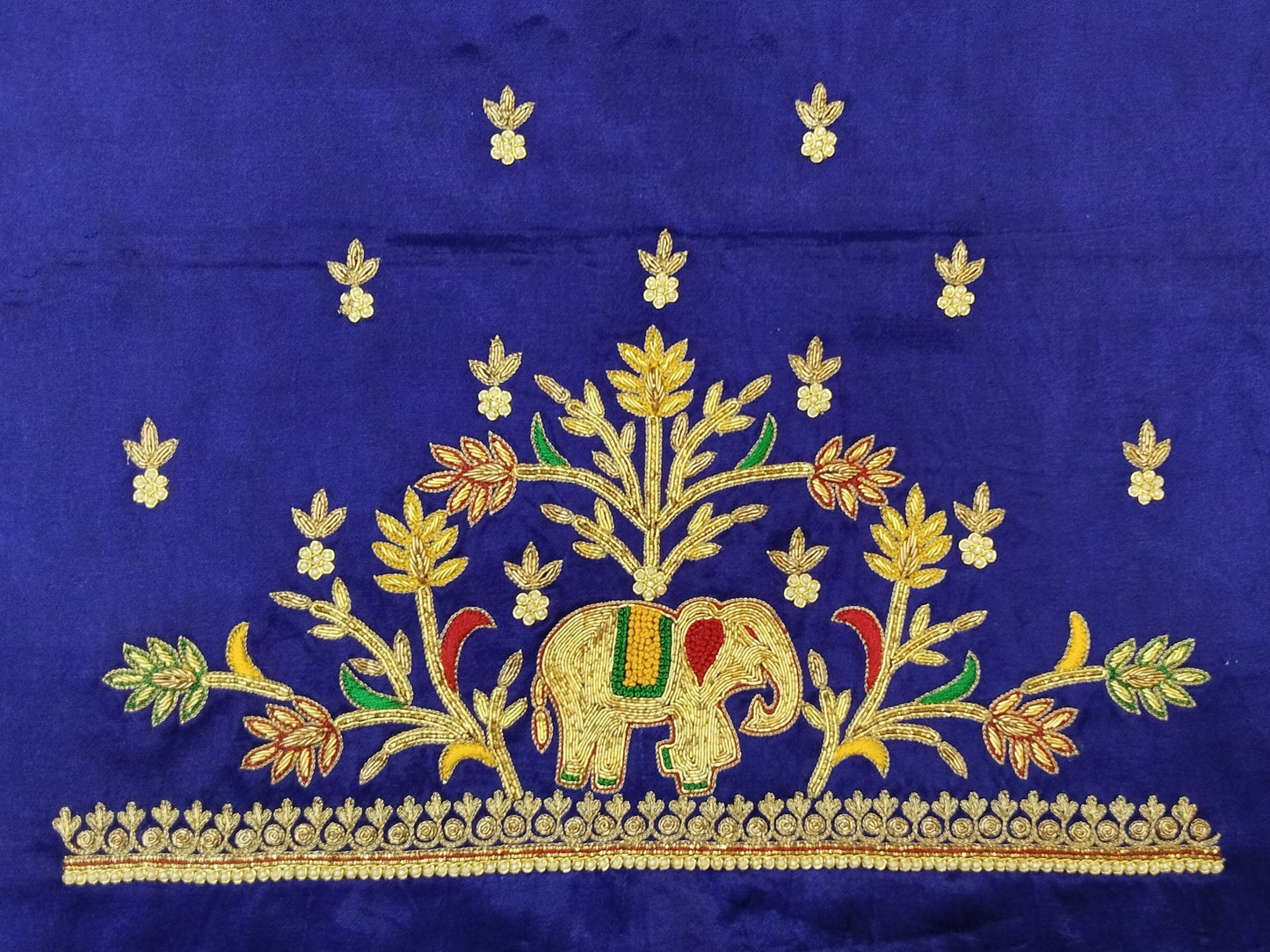 Elephant Charm Zardozi Embellished Fabric