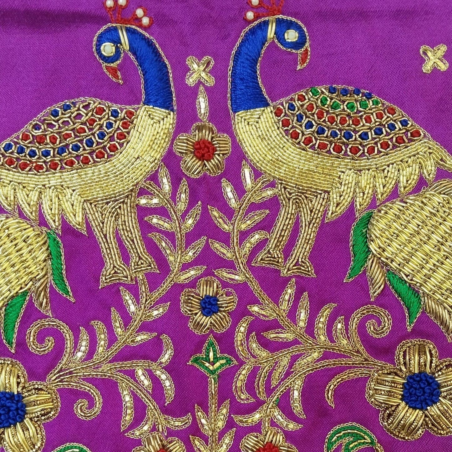 Majestic Peacock Embroidered Blouse Fabric (Purple)