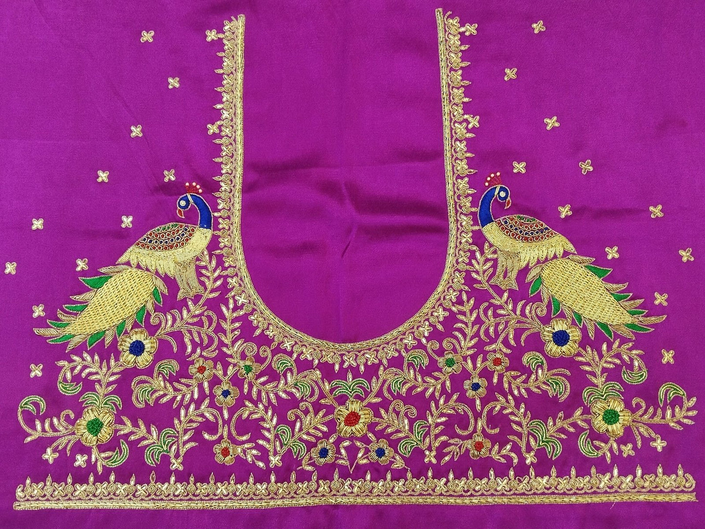 Majestic Peacock Embroidered Blouse Fabric (Purple)