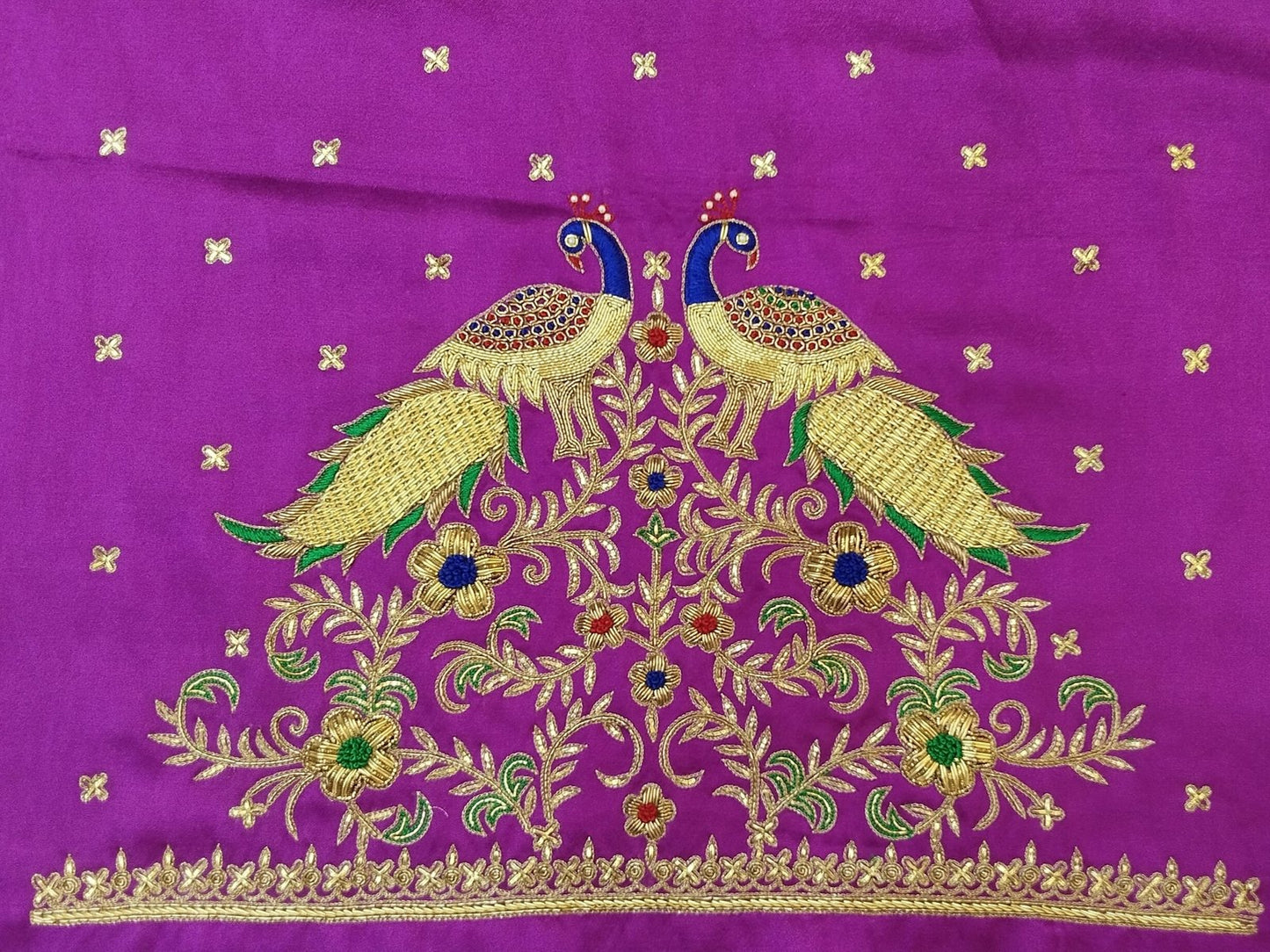 Majestic Peacock Embroidered Blouse Fabric (Purple)