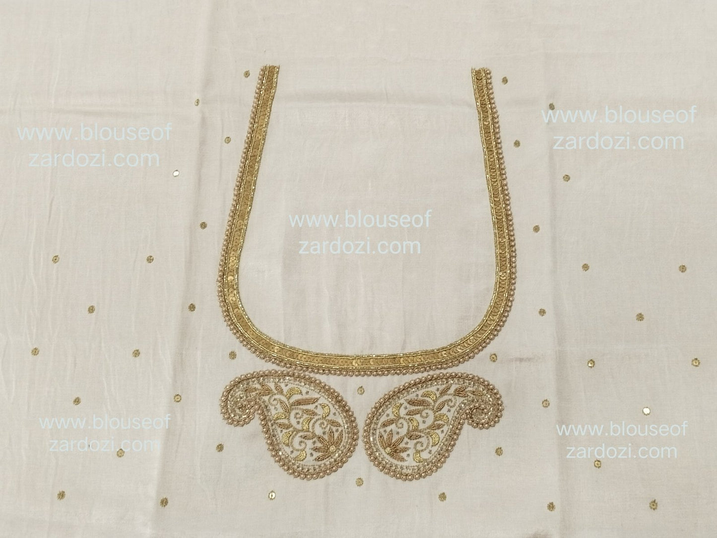 free Hand Zardozi Work Designer Blouse Pis. (Off White)