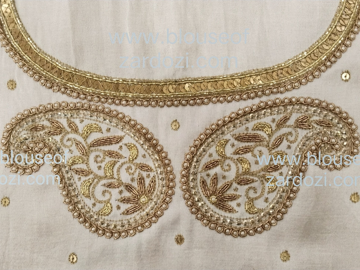 free Hand Zardozi Work Designer Blouse Pis. (Off White)
