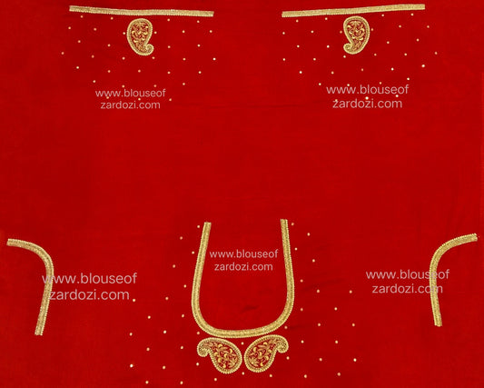 free Hand Zardozi Work Designer Blouse Pis. (Red)