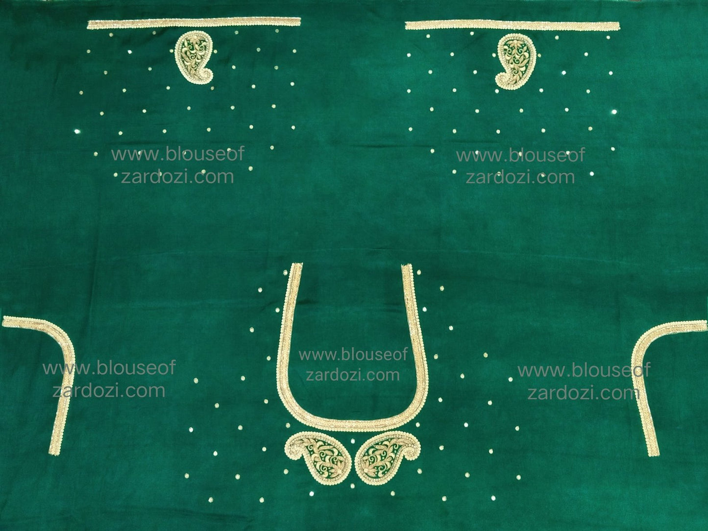free Hand Zardozi Work Designer Blouse Pis. (Bottle Green)