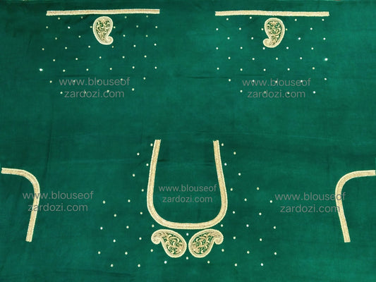 free Hand Zardozi Work Designer Blouse Pis. (Bottle Green)