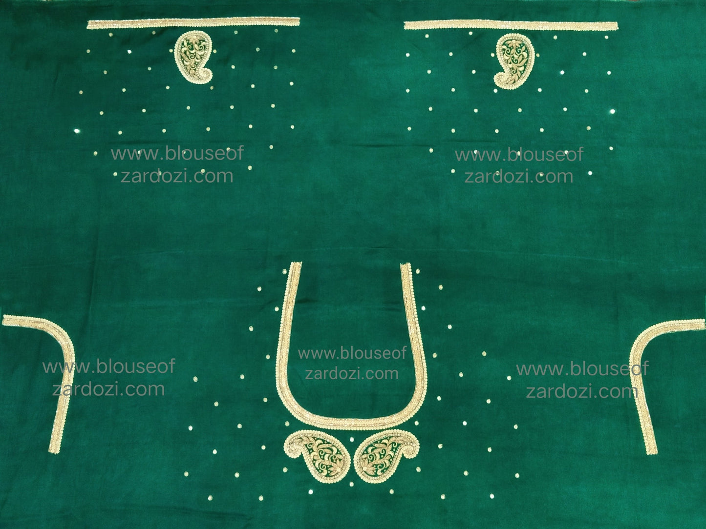 free Hand Zardozi Work Designer Blouse Pis. (Bottle Green)