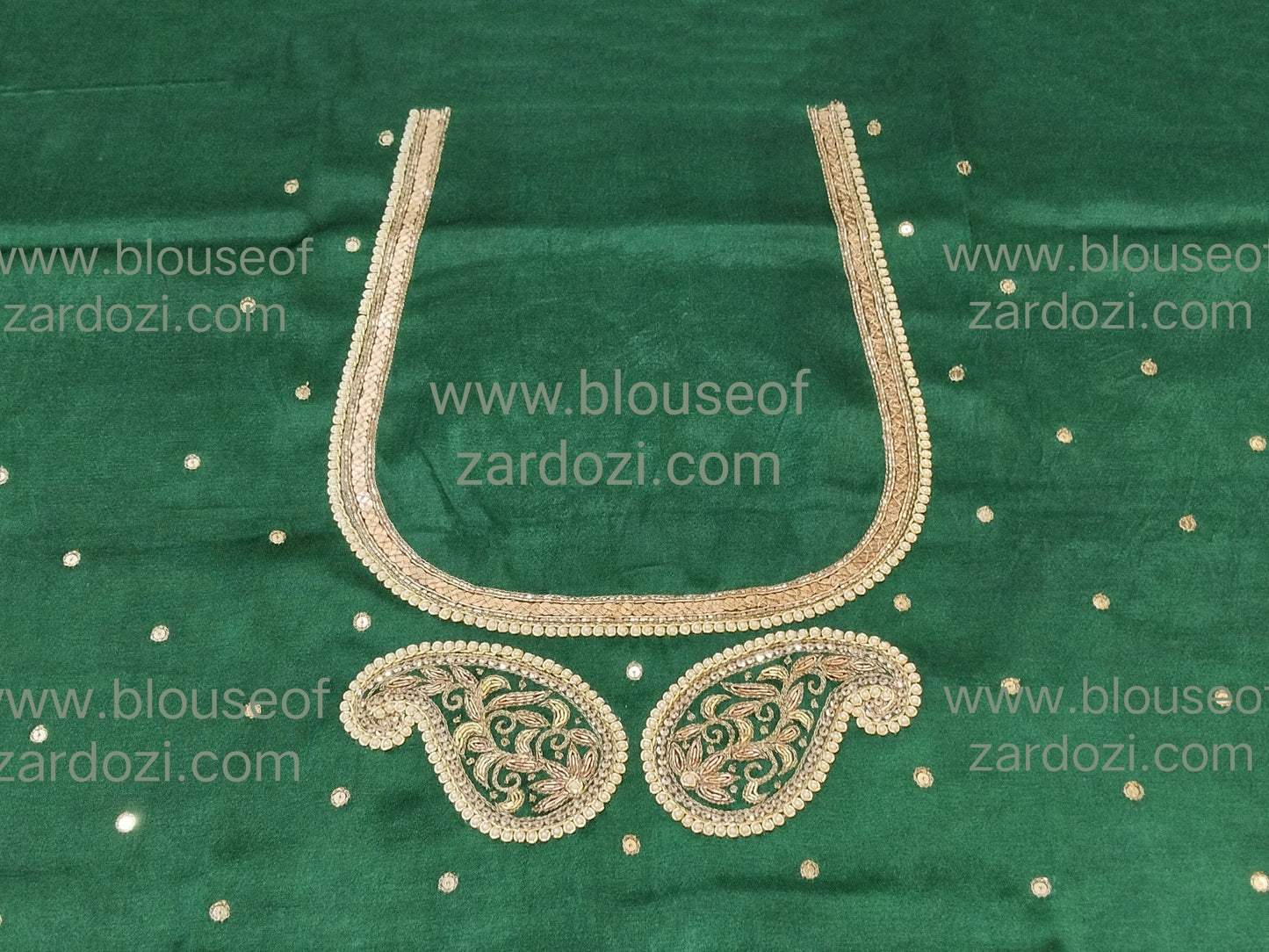 free Hand Zardozi Work Designer Blouse Pis. (Bottle Green)