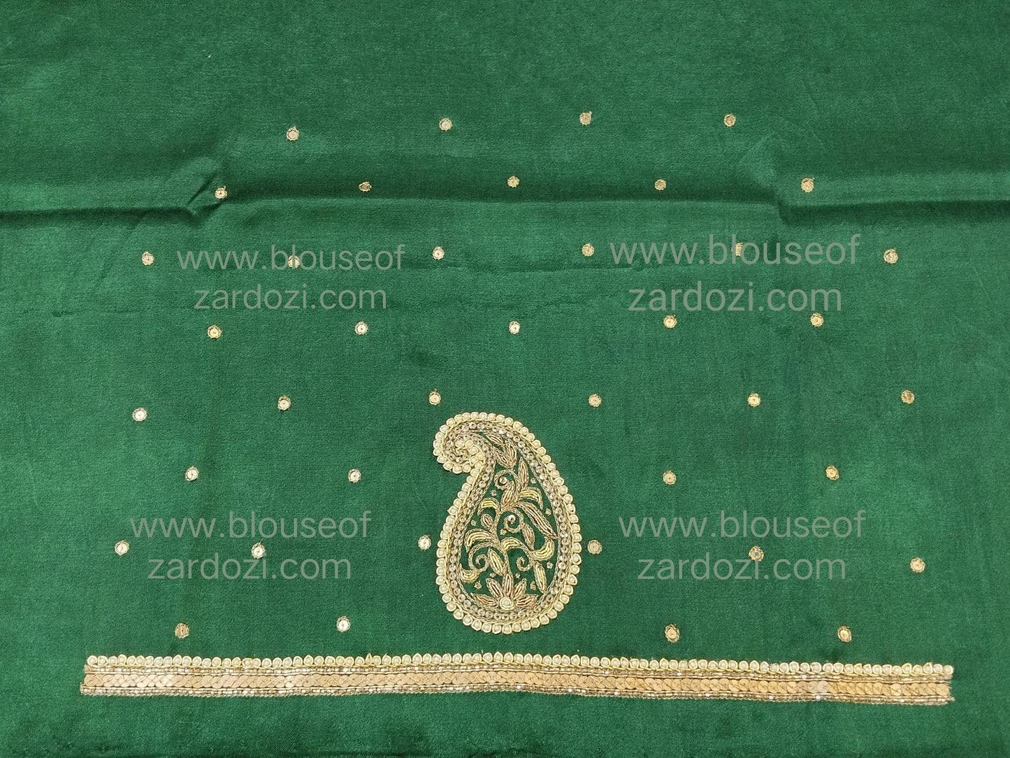 free Hand Zardozi Work Designer Blouse Pis. (Bottle Green)