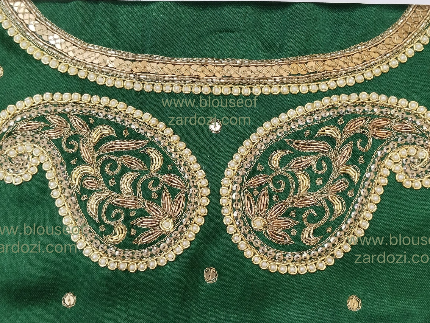 free Hand Zardozi Work Designer Blouse Pis. (Bottle Green)