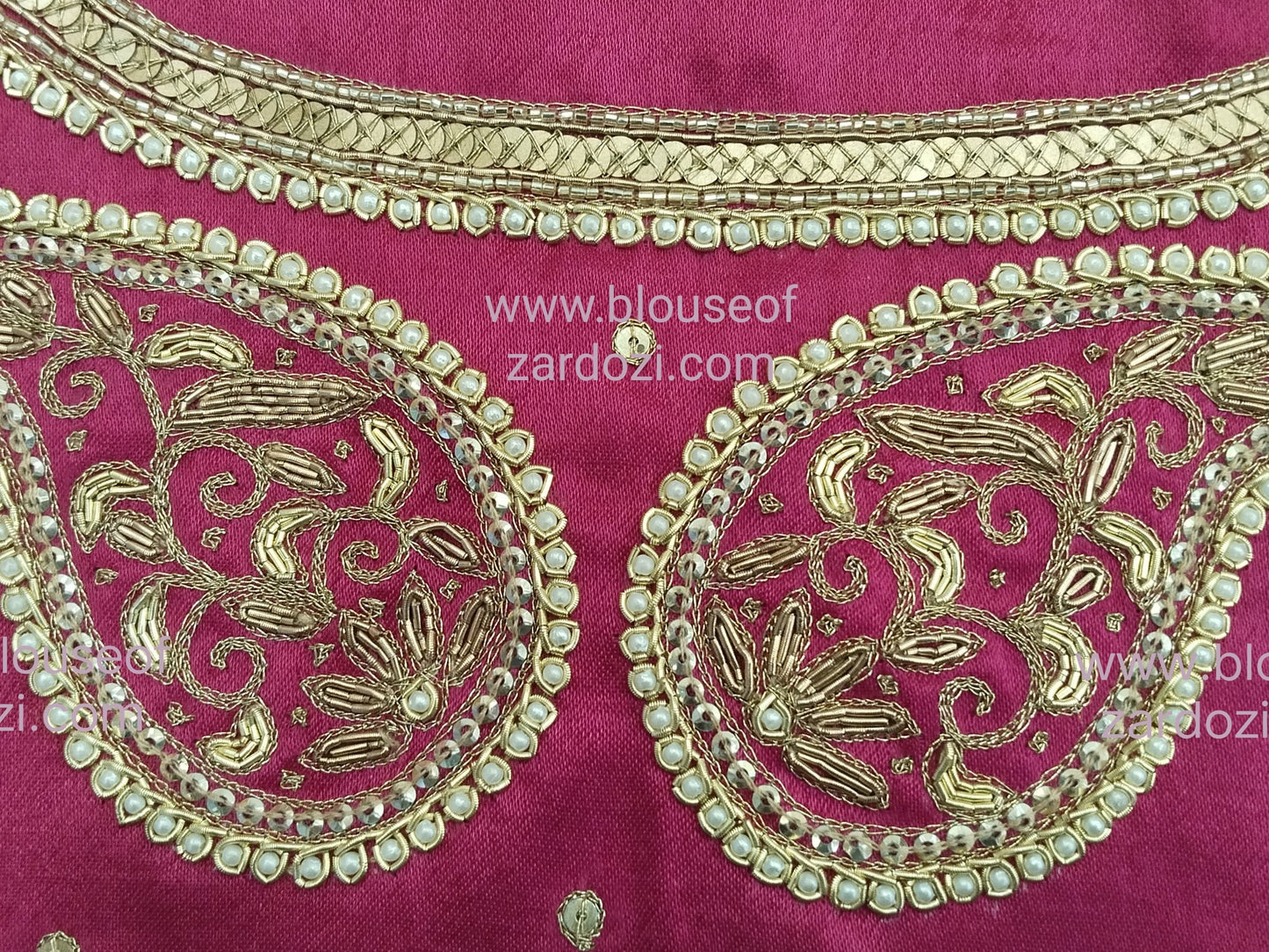 free Hand Zardozi Work Designer Blouse Pis. (Pink)