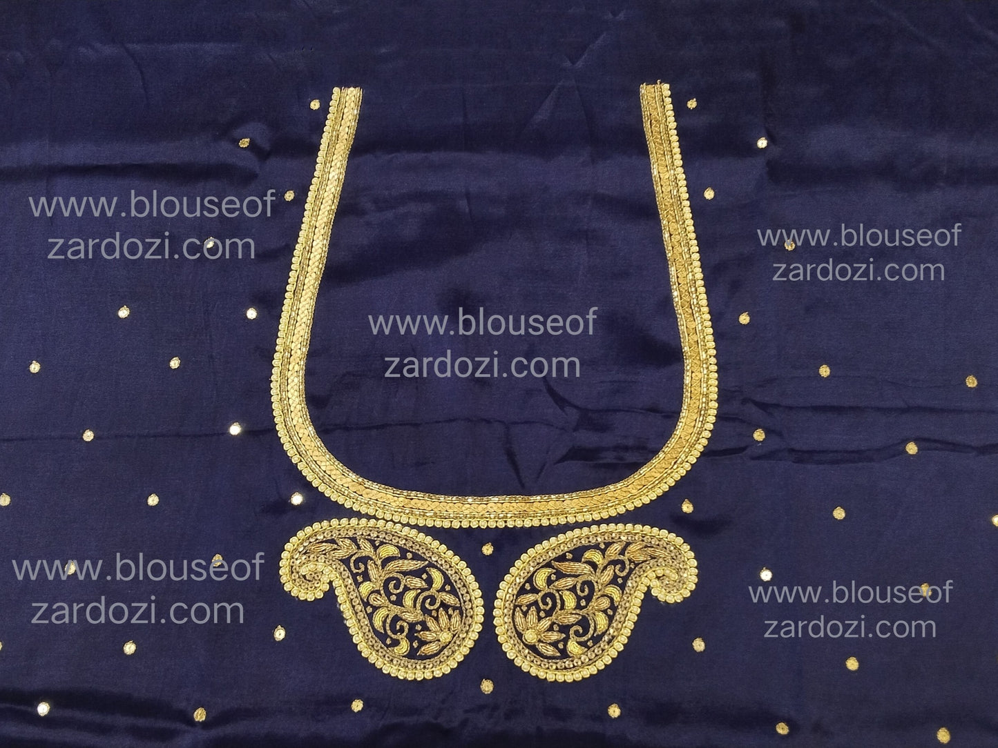 free Hand Zardozi Work Designer Blouse Pies. (Navy Blue)