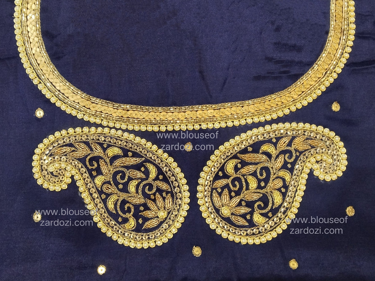 free Hand Zardozi Work Designer Blouse Pies. (Navy Blue)