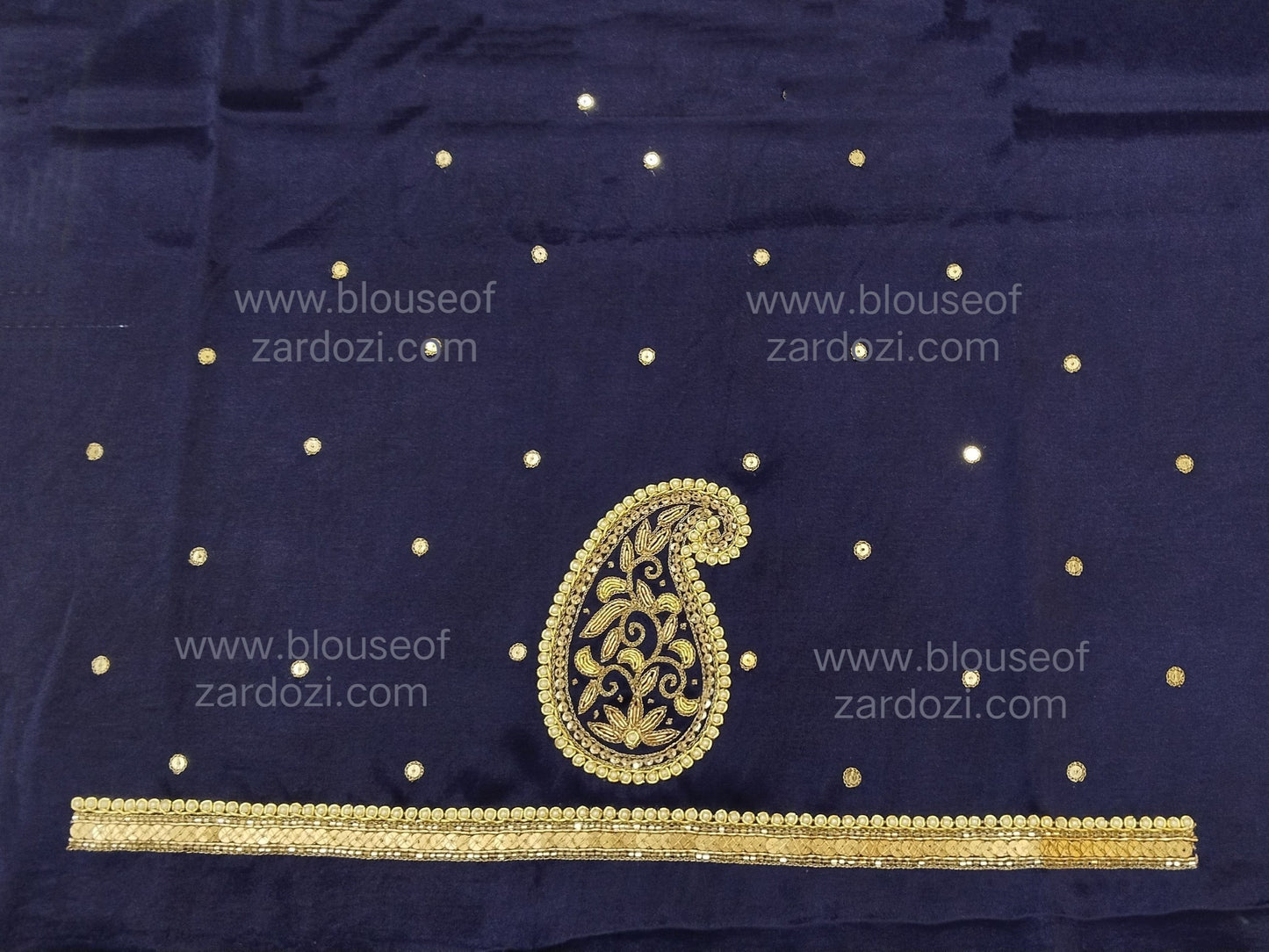 free Hand Zardozi Work Designer Blouse Pies. (Navy Blue)