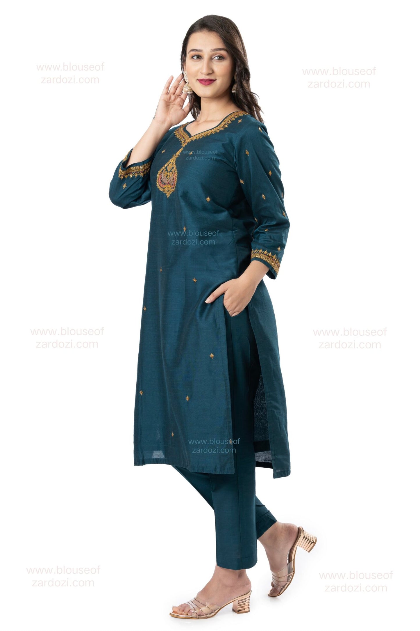 Blue Marodi Work Designer Kurta Set