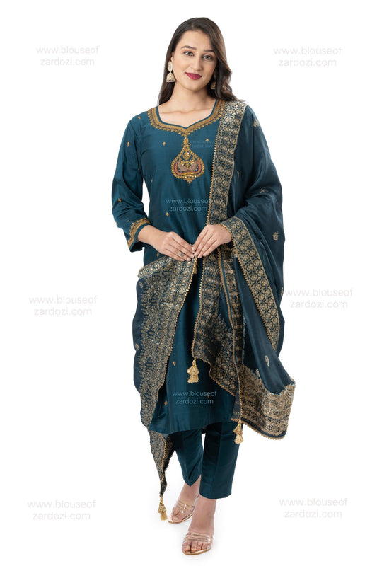 Blue Marodi Work Designer Kurta Set