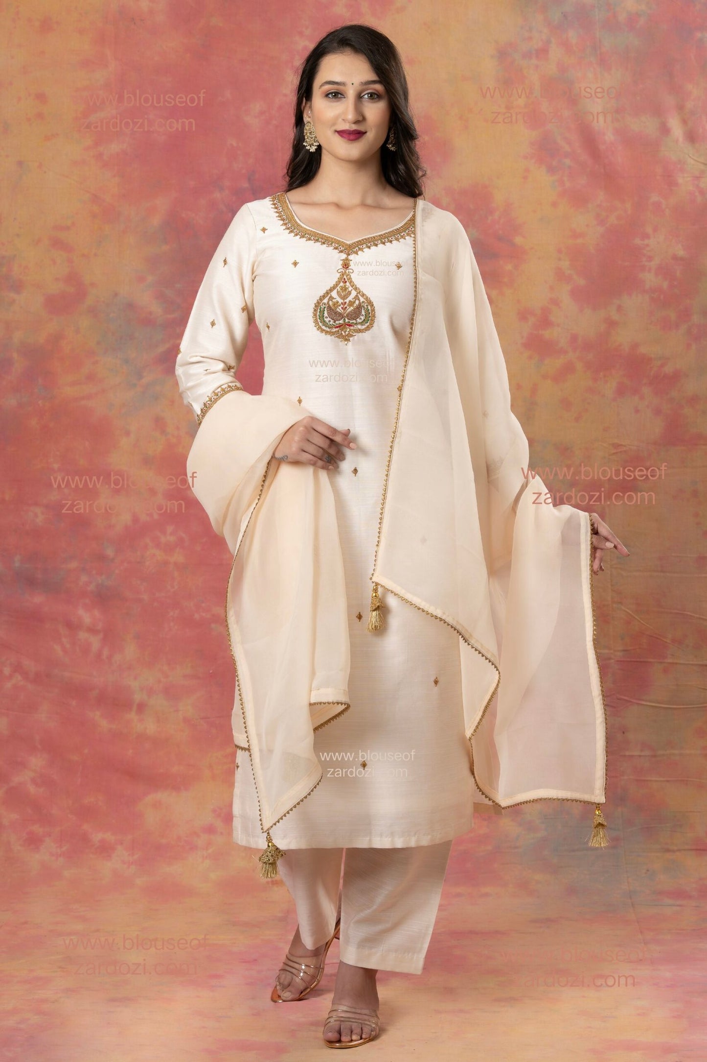 Cream Marodi Work Designer Kurta Set