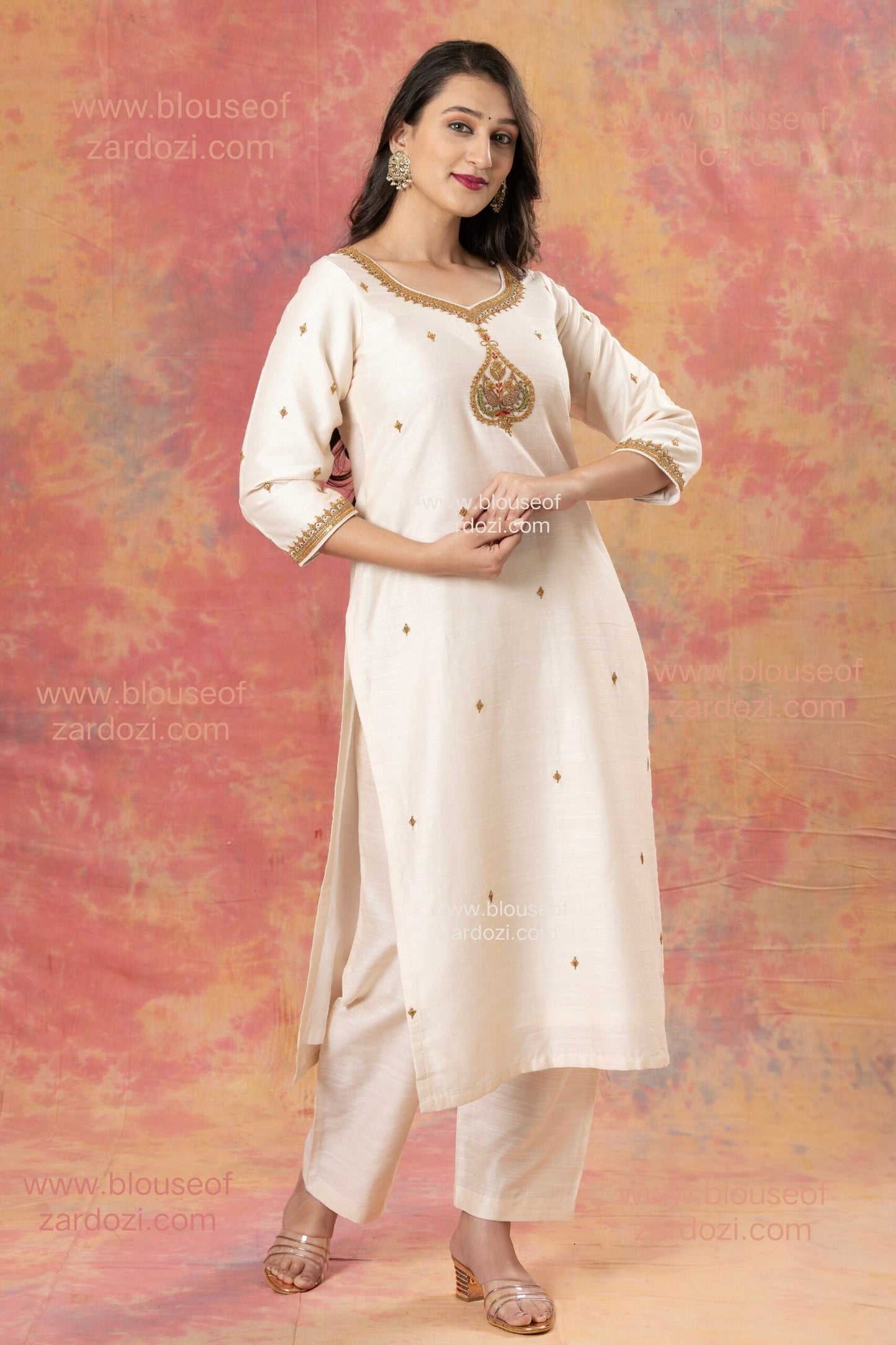 Cream Marodi Work Designer Kurta Set