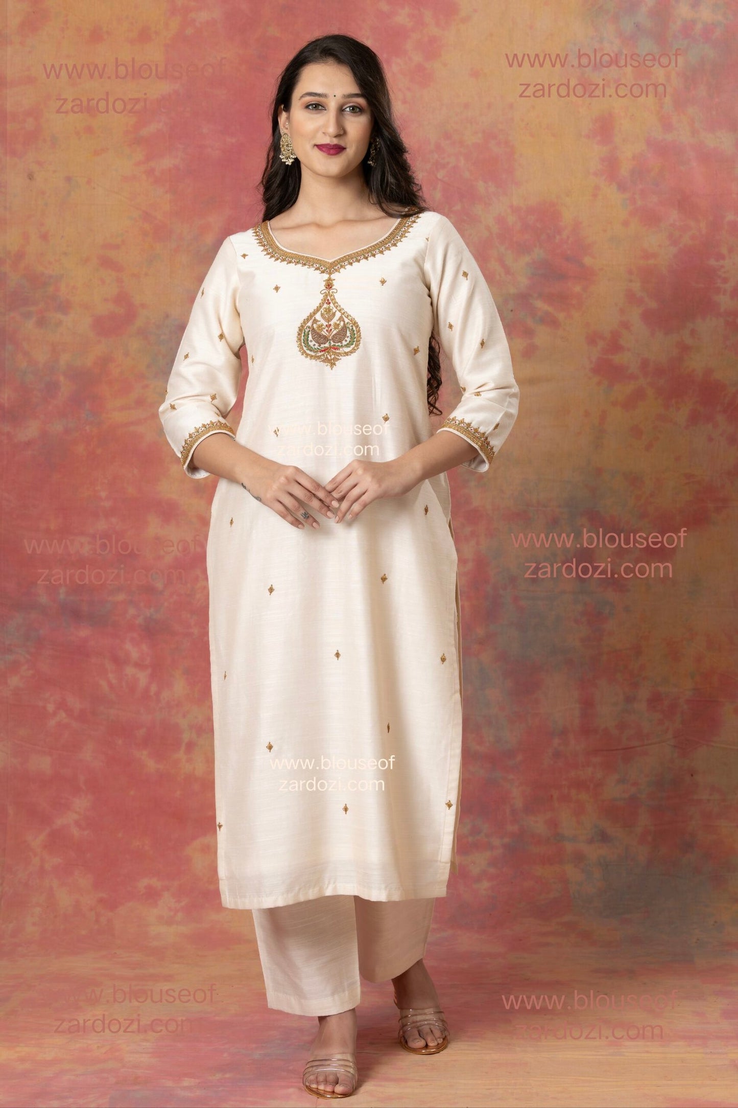 Cream Marodi Work Designer Kurta Set