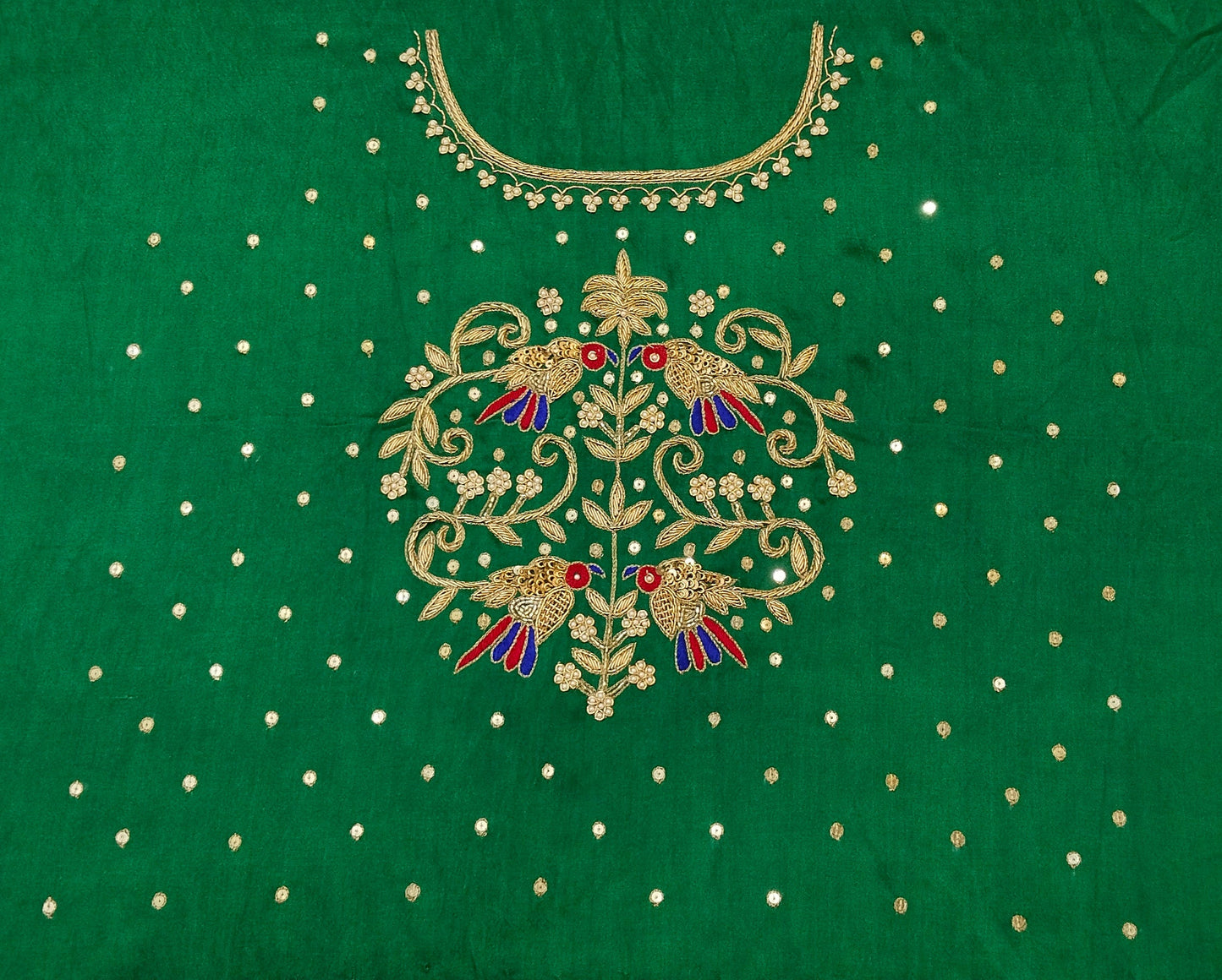 Zari Parrot Charm Blouse Piece (Green)