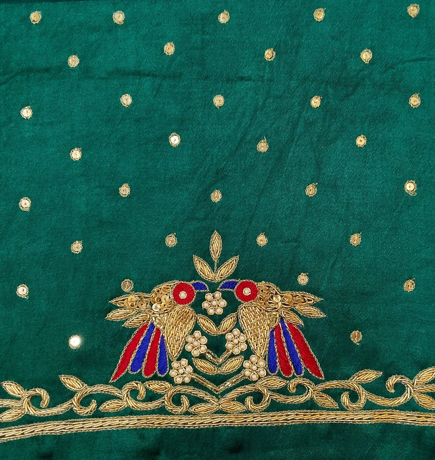 Zari Parrot Charm Blouse Piece (Turkish Blue)