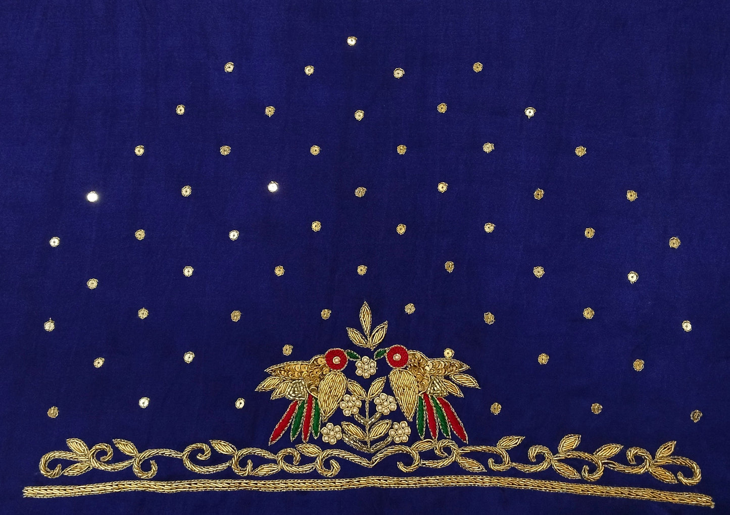 Zari Parrot Charm Blouse Piece (Royal Blue)