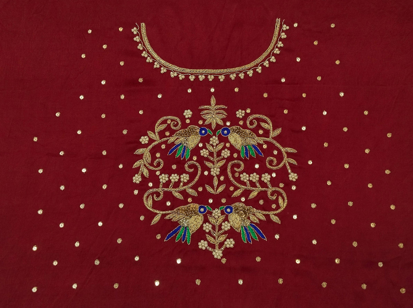 Zari Parrot Charm Blouse Piece (Maroon)