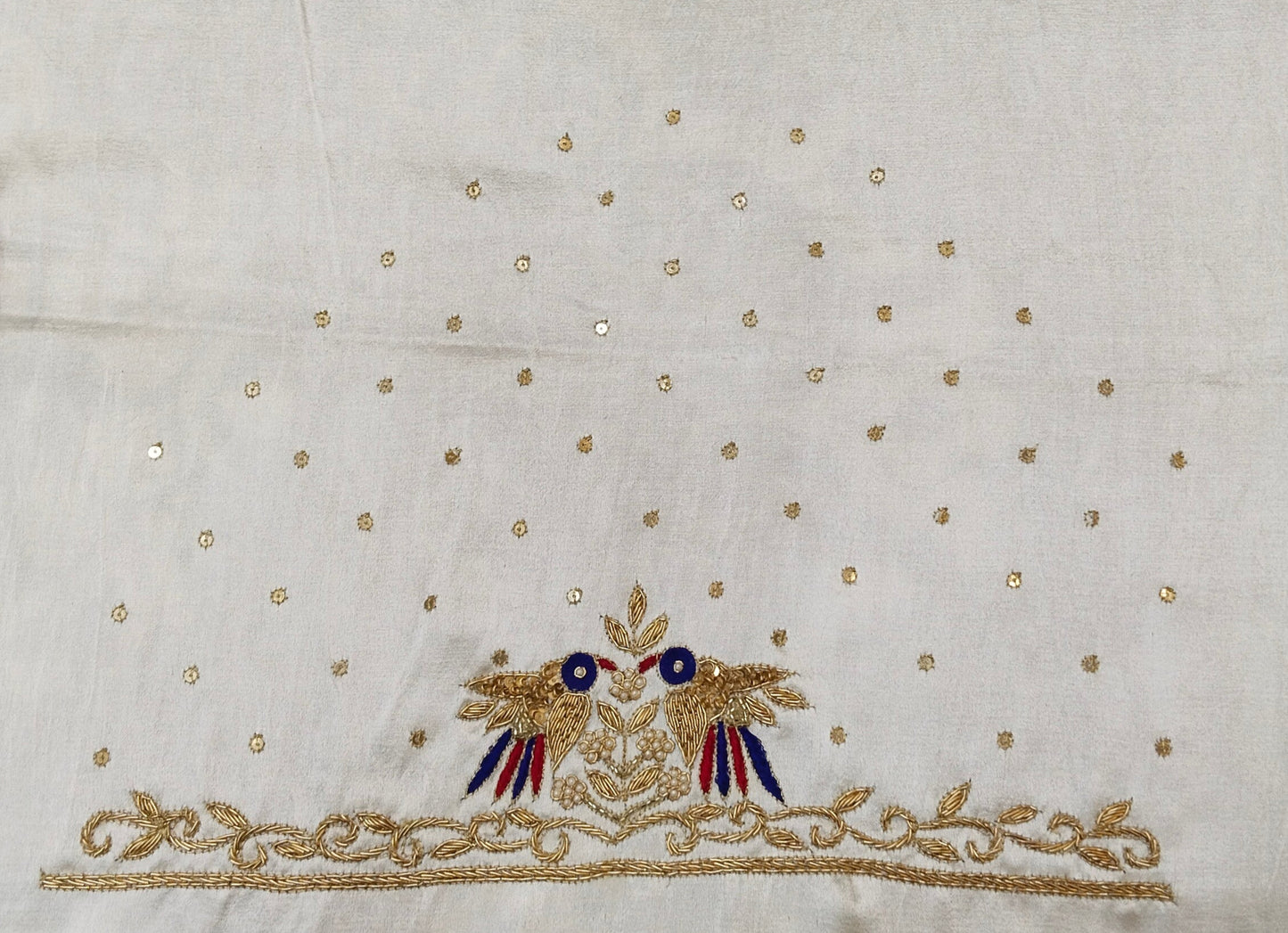 Zari Parrot Charm Blouse Piece (White)