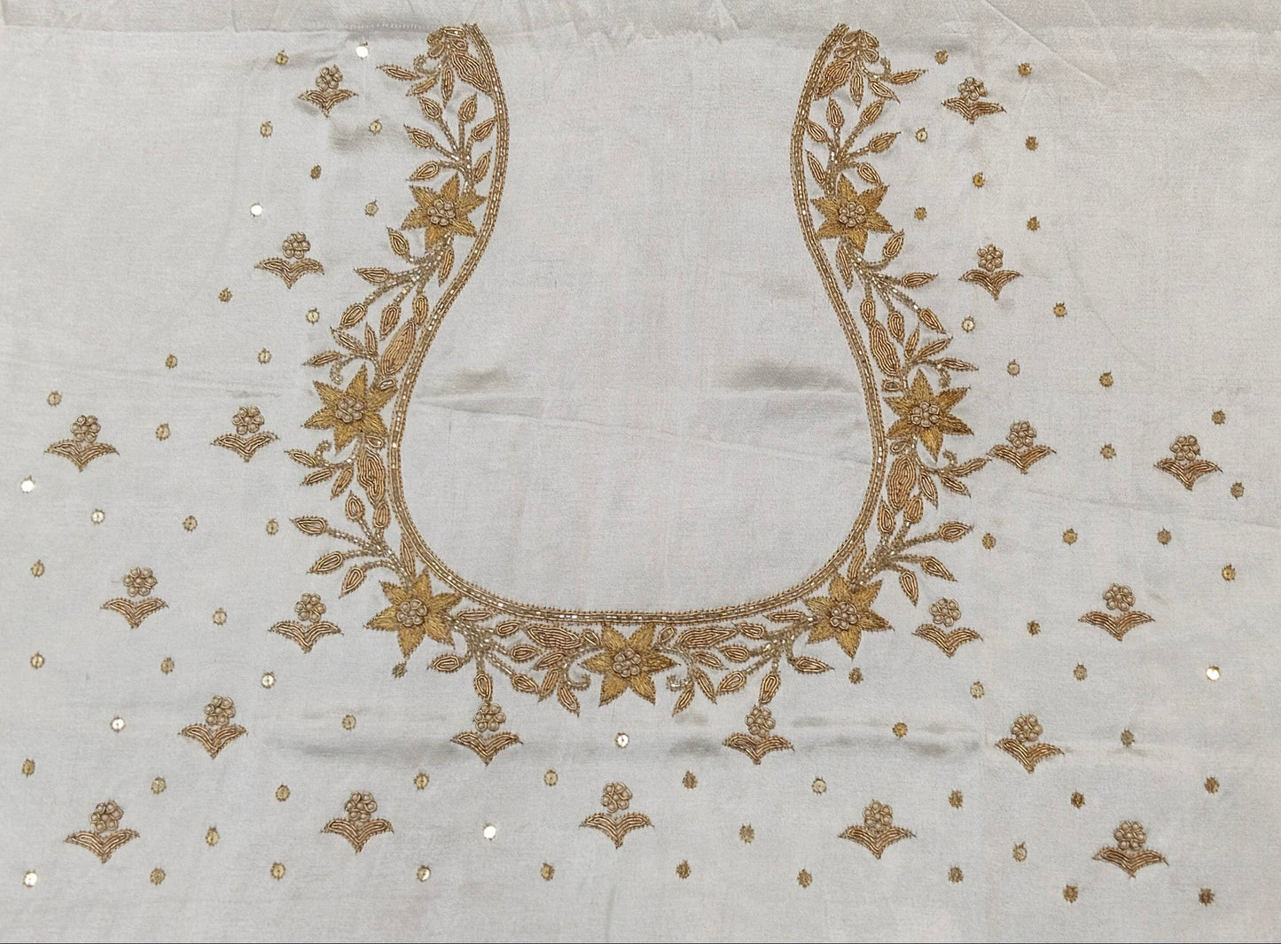 Star Flower Zardozi Work Blouse Pis (White)