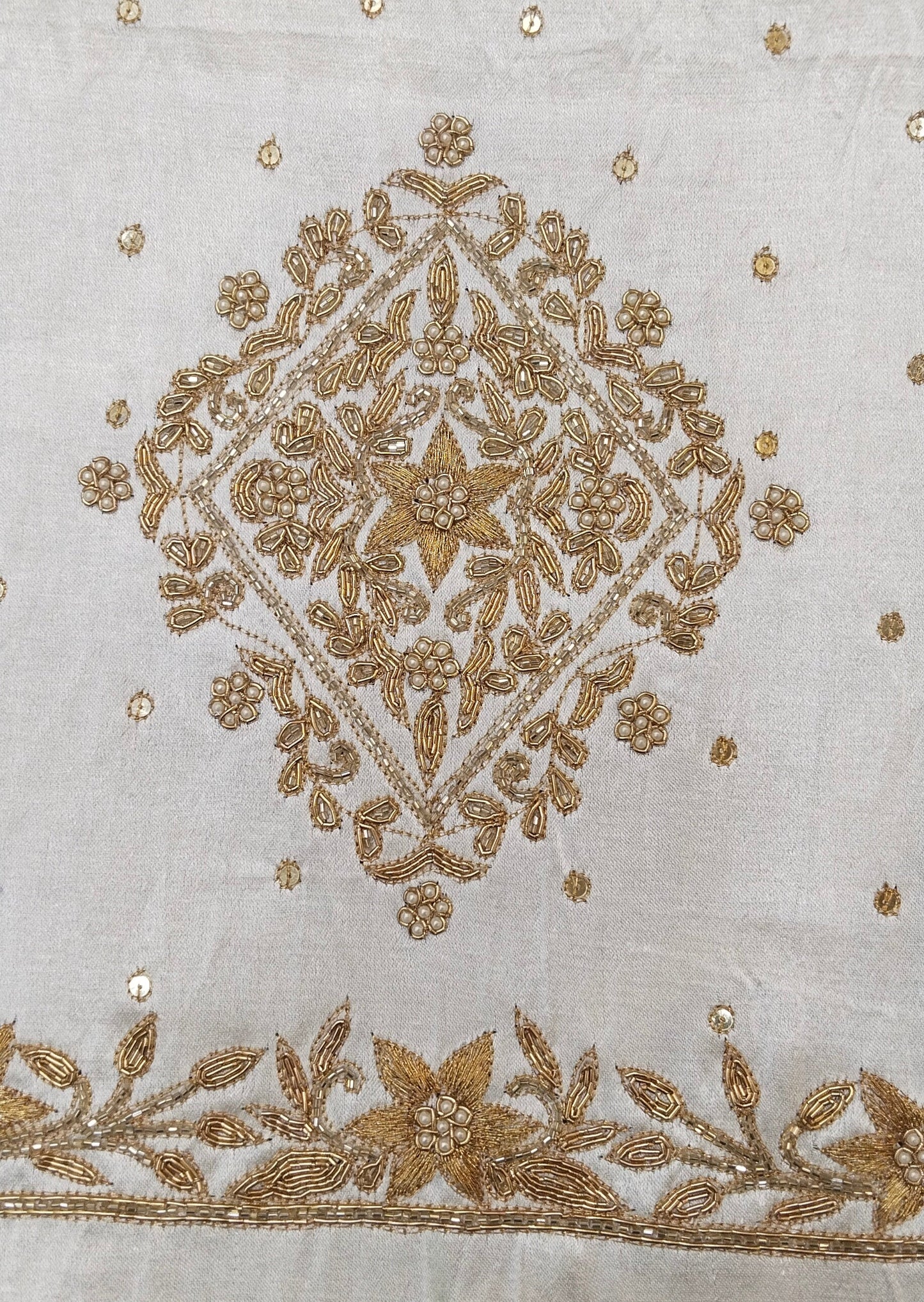 Star Flower Zardozi Work Blouse Pis (White)