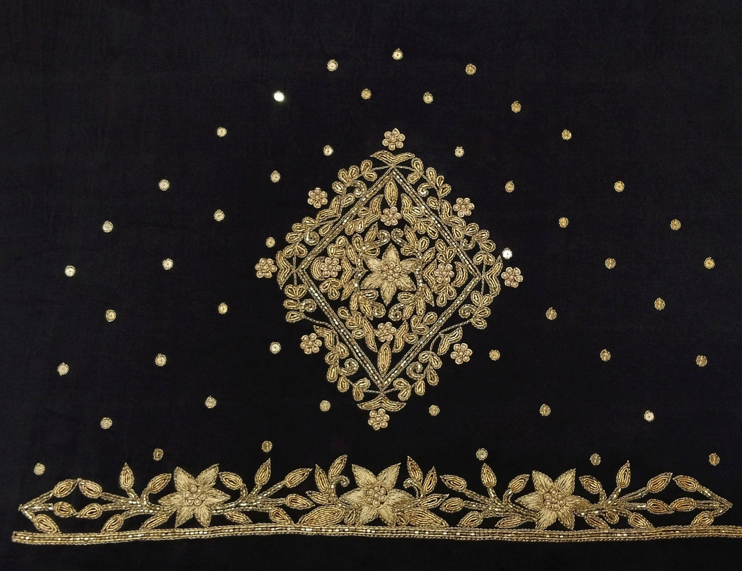 Star Flower Zardozi Work Blouse Pis (Black)