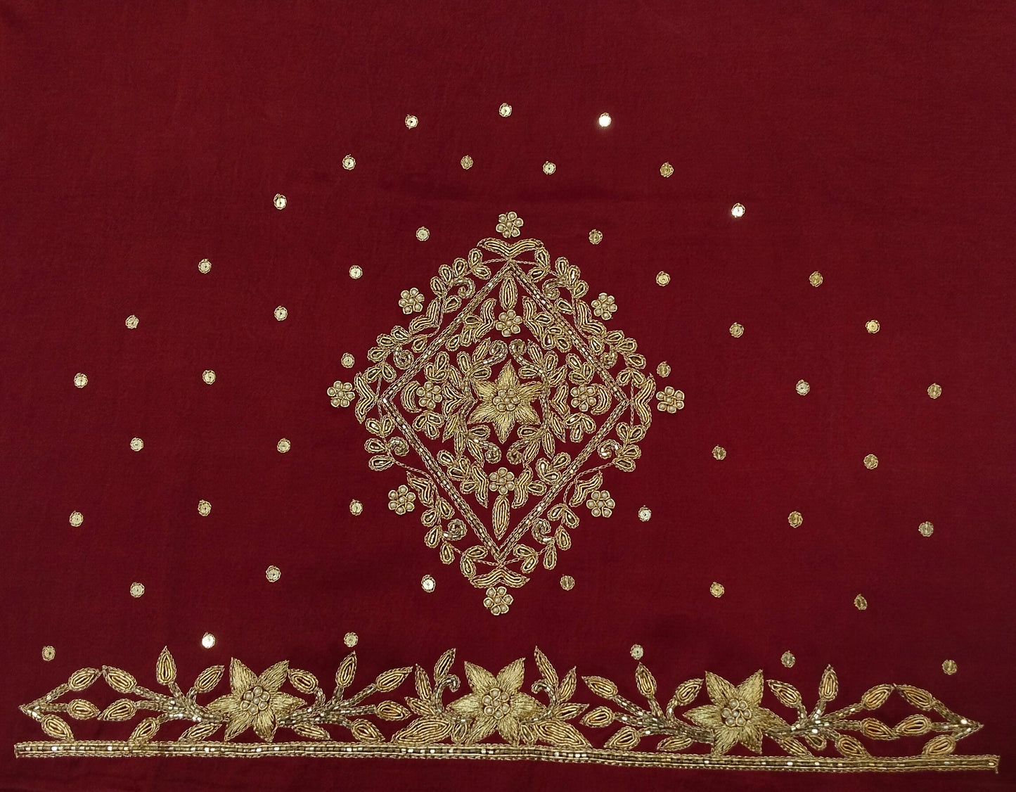 Star Flower Zardozi Work Blouse Pis (Dark Maroon)