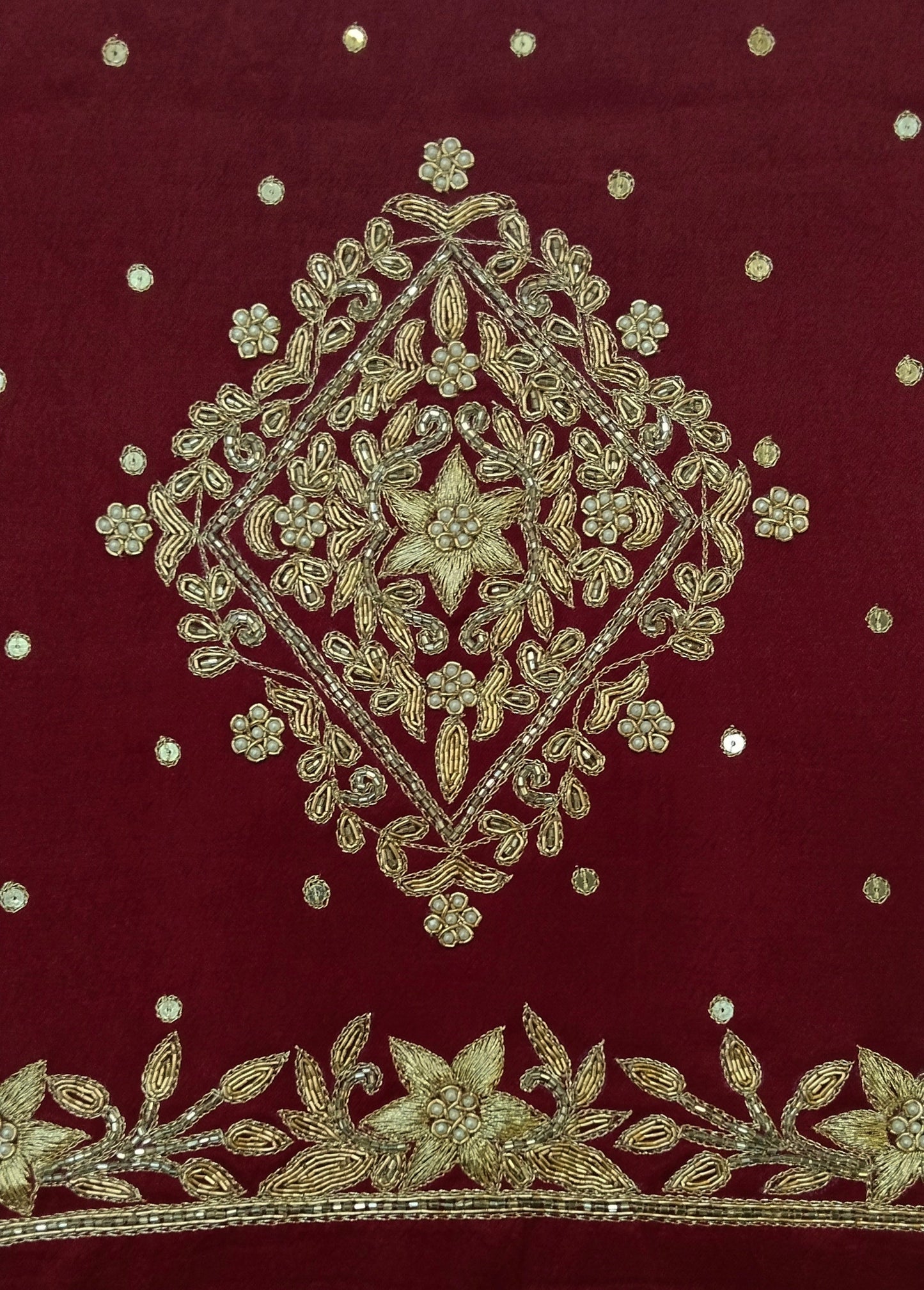 Star Flower Zardozi Work Blouse Pis (Dark Maroon)