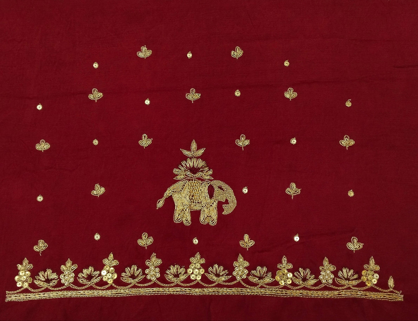 Heritage Elephant Embroidered Blouse piece (Maroon)