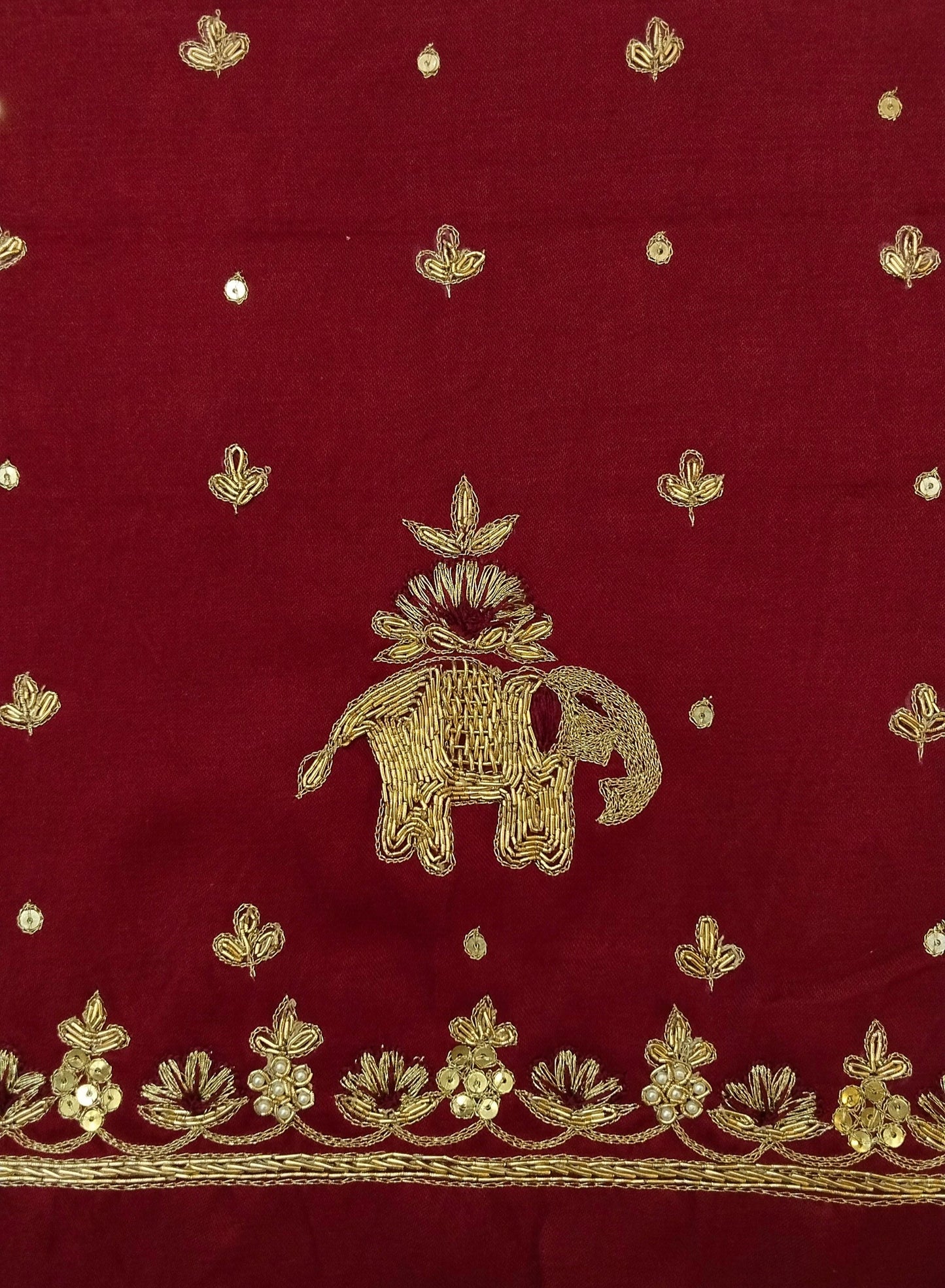 Heritage Elephant Embroidered Blouse piece (Maroon)