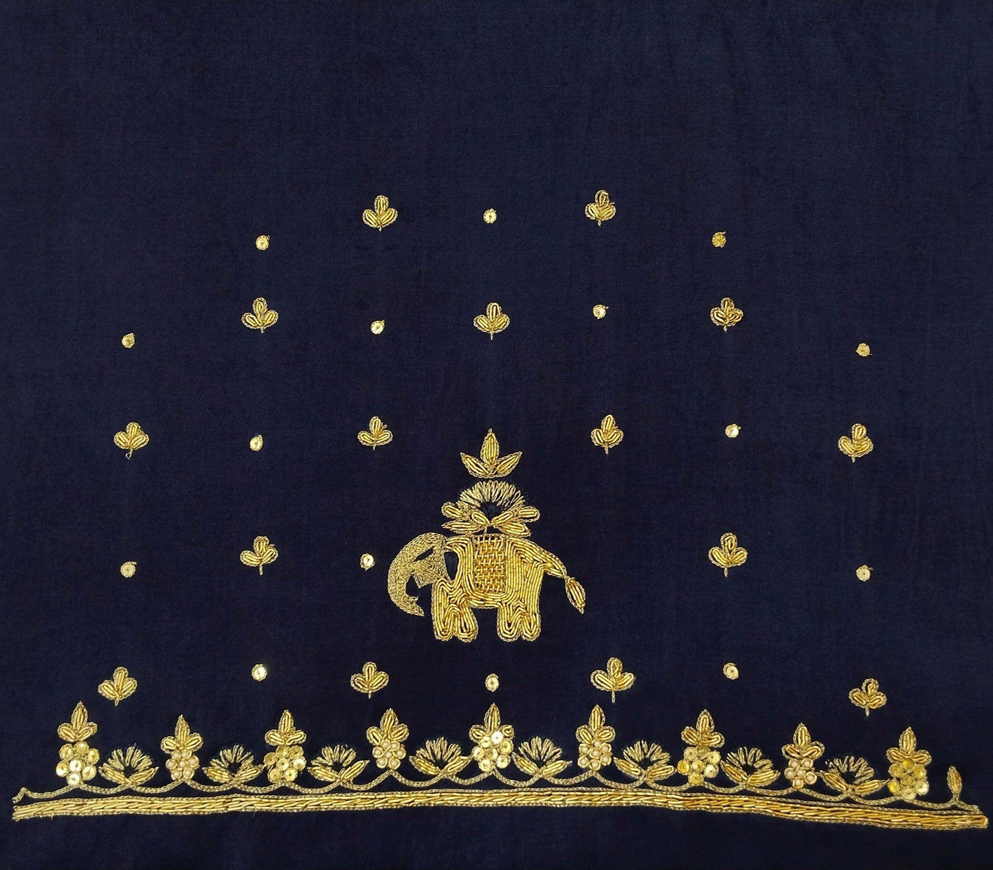 Heritage Elephant Embroidered Blouse piece (Navy Blue)