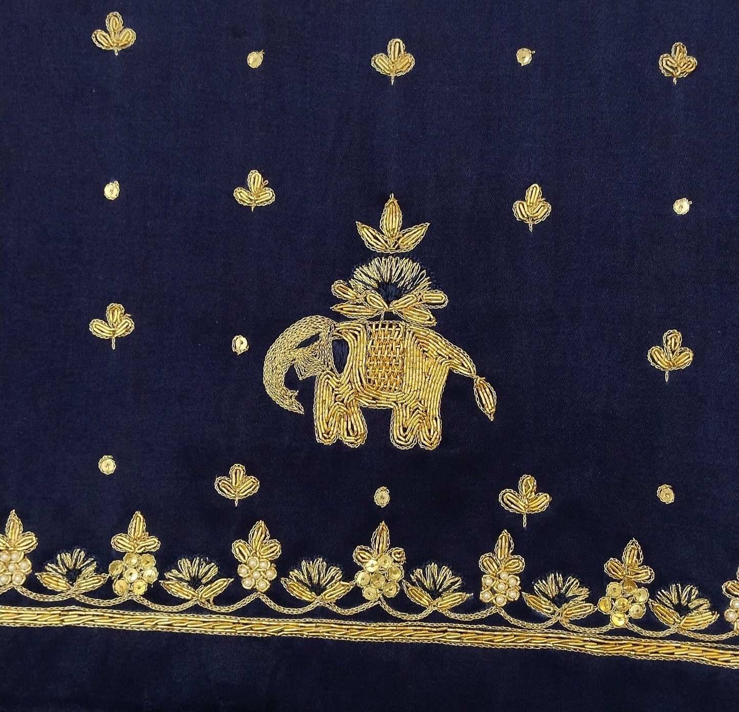 Heritage Elephant Embroidered Blouse piece (Navy Blue)