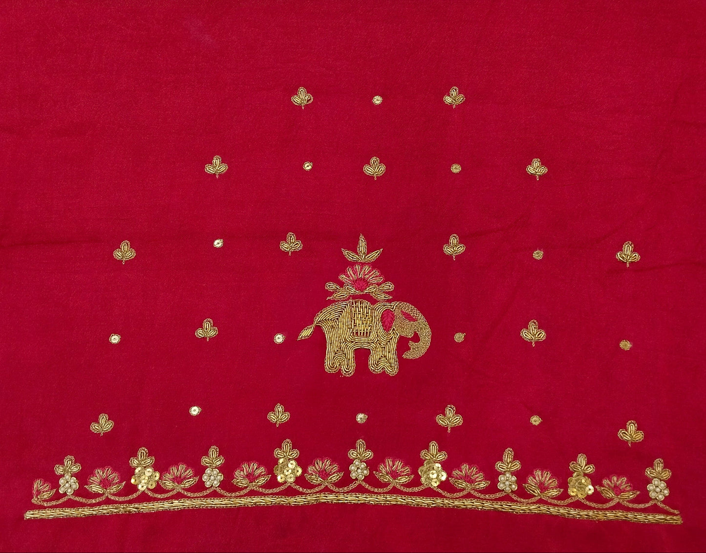 Heritage Elephant Embroidered Blouse piece (Red)