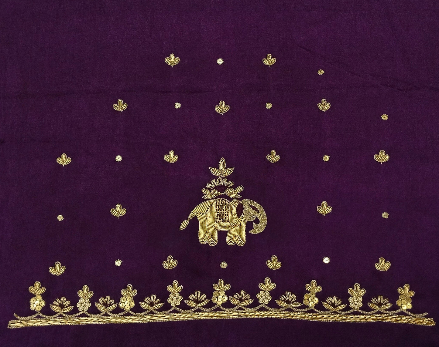Heritage Elephant Embroidered Blouse piece (Purple)
