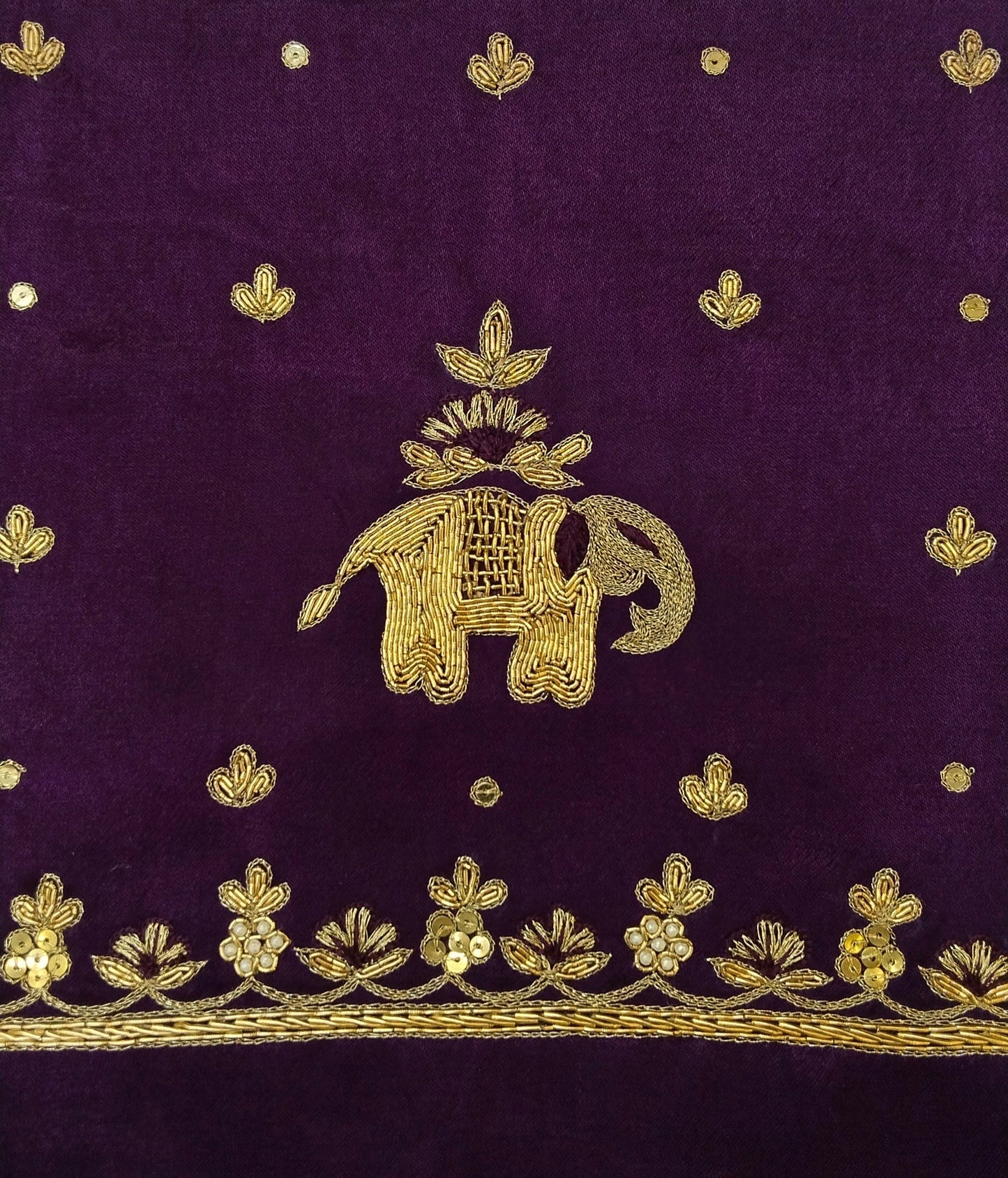 Heritage Elephant Embroidered Blouse piece (Purple)