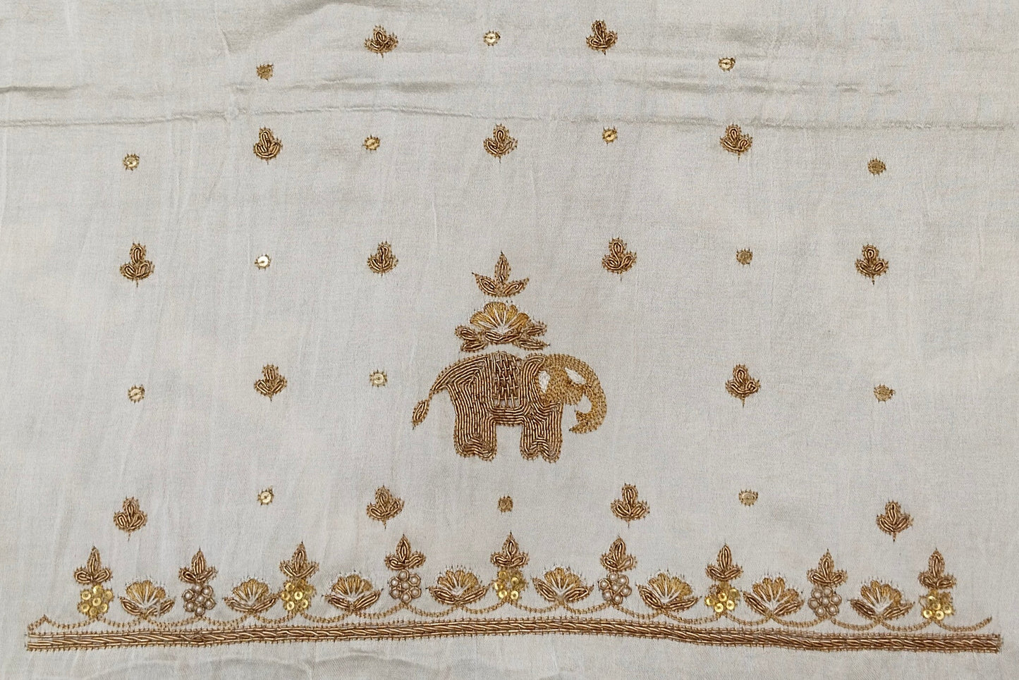Heritage Elephant Embroidered Blouse piece (Off White)
