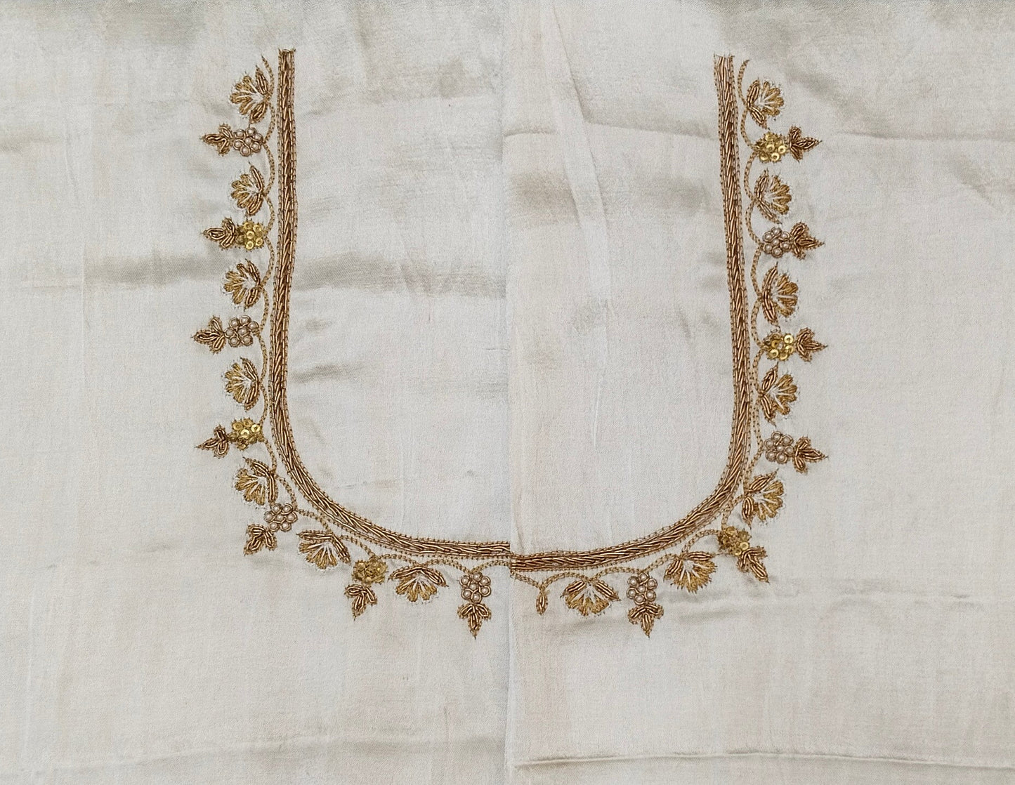 Heritage Elephant Embroidered Blouse piece (Off White)