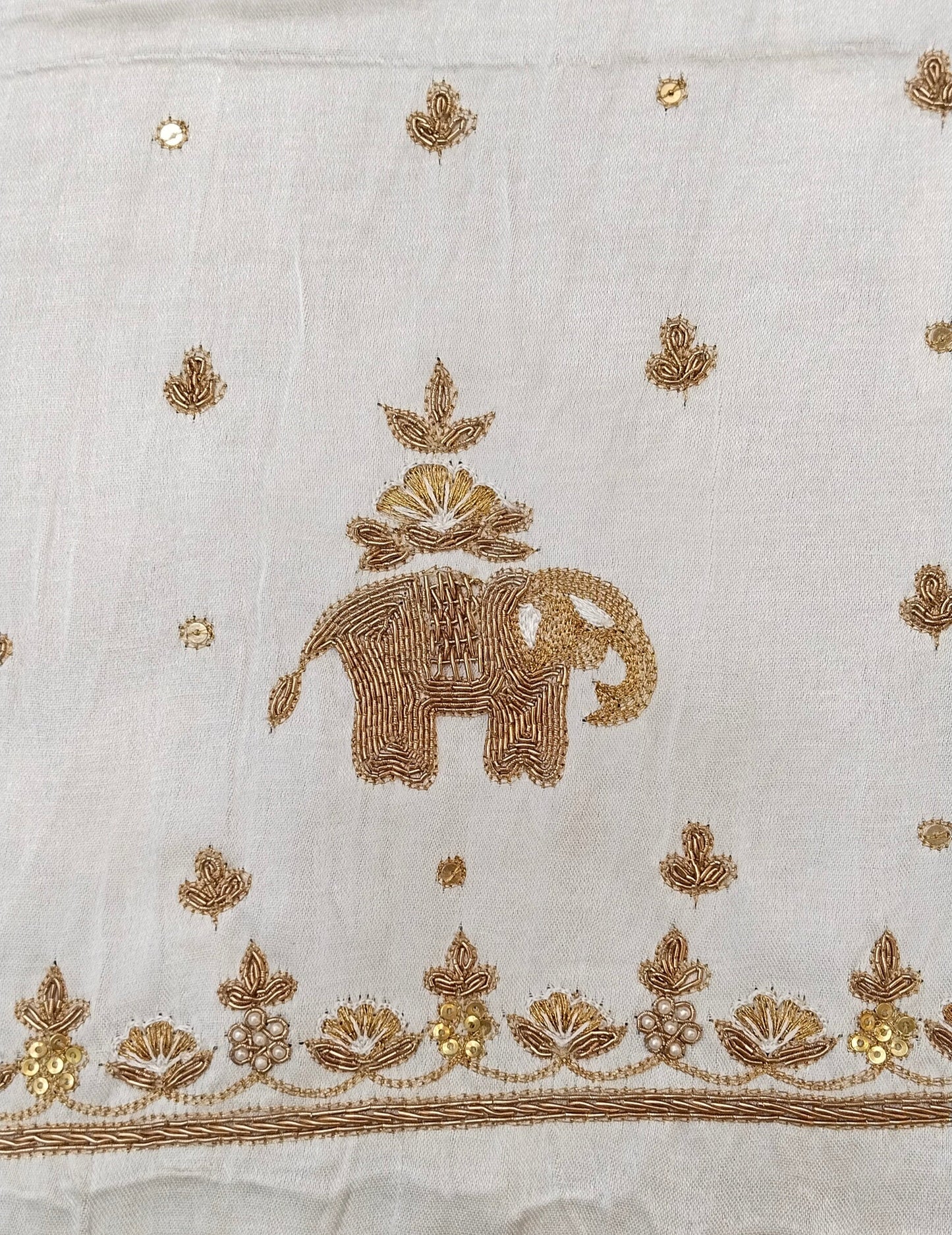 Heritage Elephant Embroidered Blouse piece (Off White)