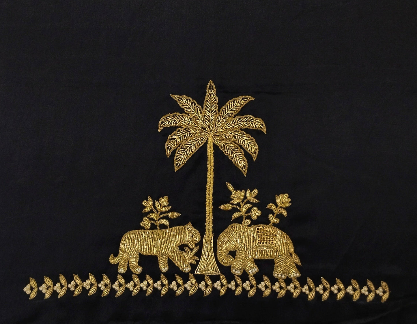 Majestic Elephants & Lions Embroidered Blouse (Black)