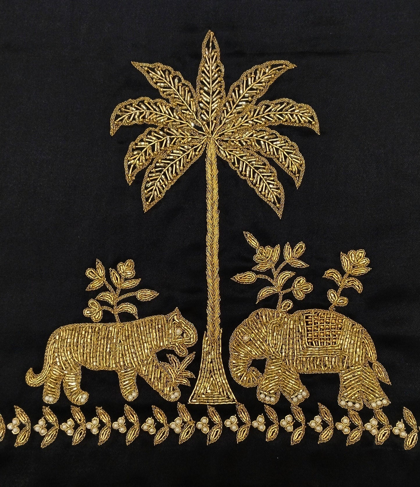 Majestic Elephants & Lions Embroidered Blouse (Black)