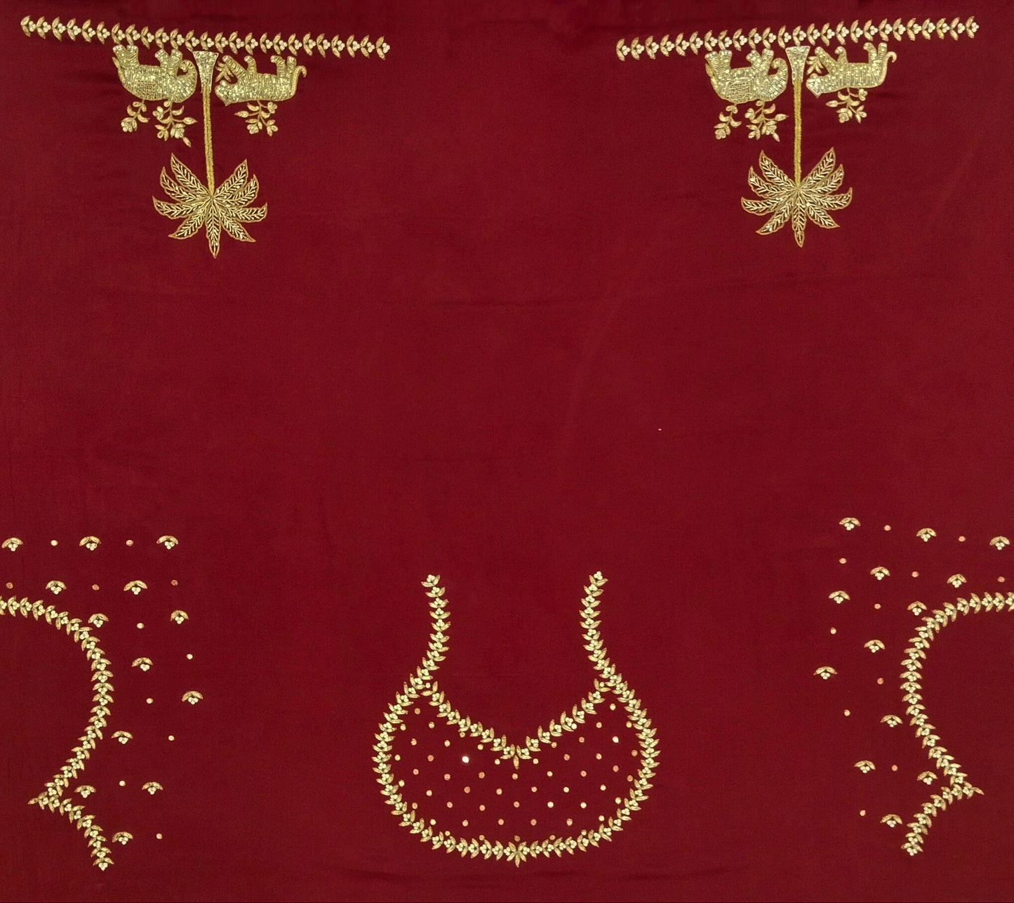 Majestic Elephants & Lions Embroidered Blouse (Maroon)