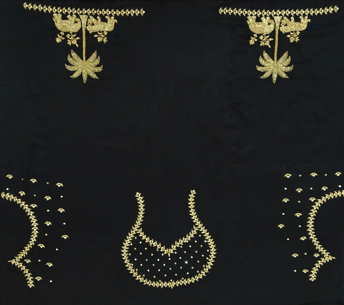 Majestic Elephants & Lions Embroidered Blouse (Black)